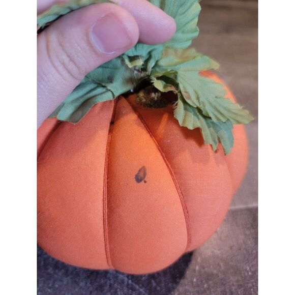 Fabric plush orange pumpkin fall Thanksgiving decor figure - Picture 2 of 5